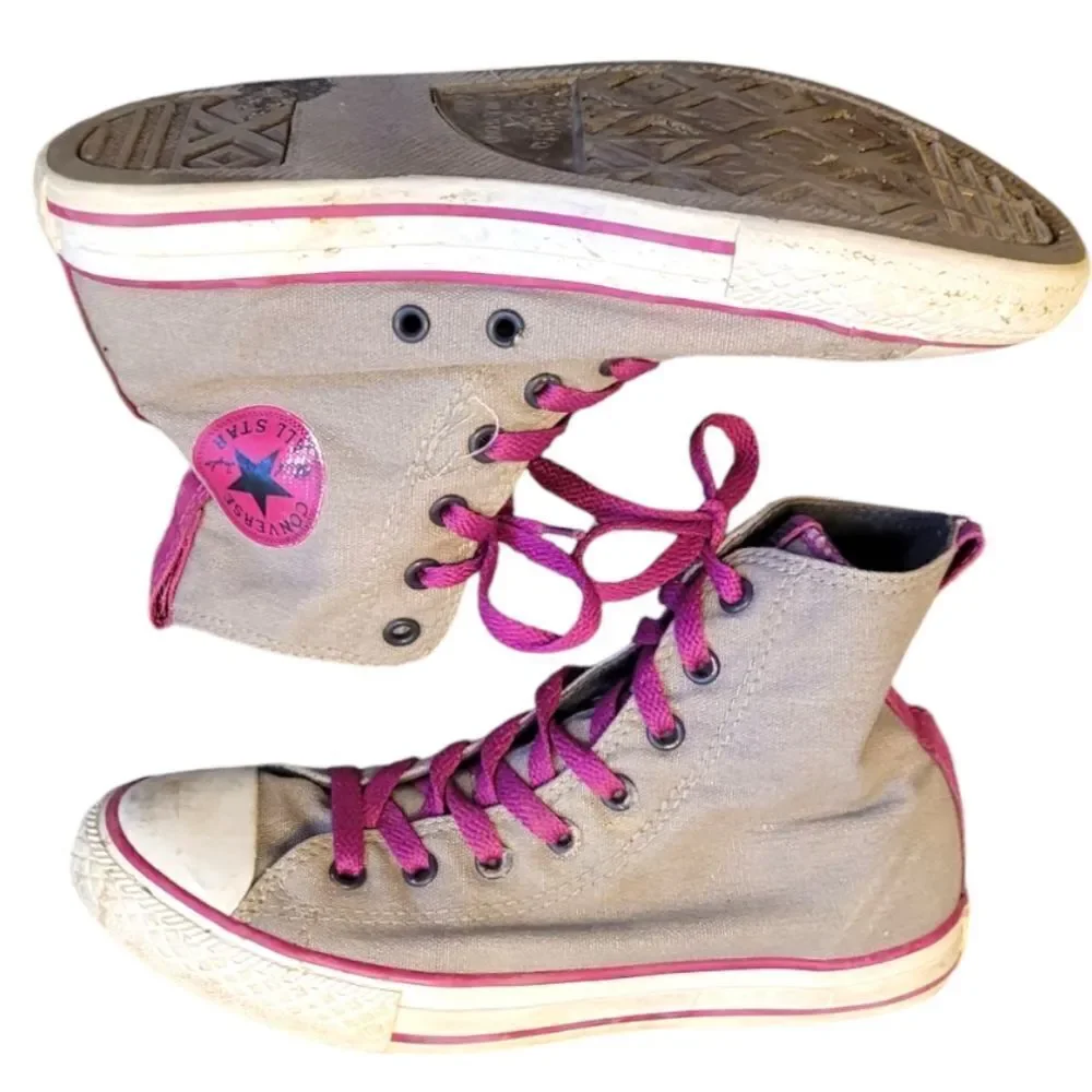 Converse Grey And Magenta Hi-Top Sneakers Size 4